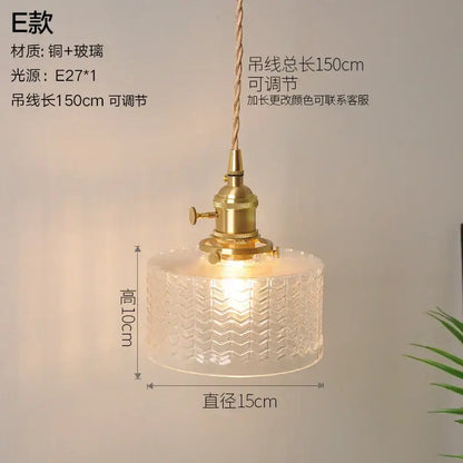 Vintage ribbed glass copper pendant light for kitchen dining room