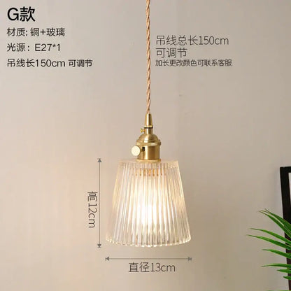 Vintage ribbed glass copper pendant light for kitchen dining room