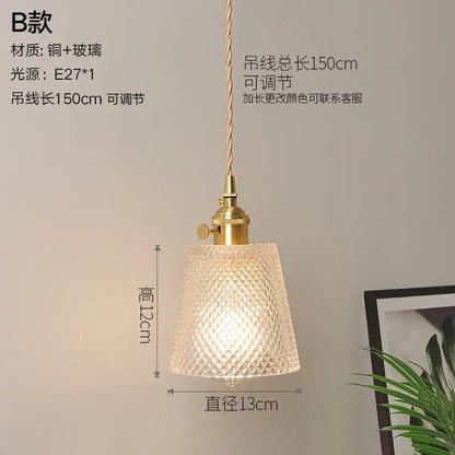 Vintage ribbed glass copper pendant light for kitchen dining room