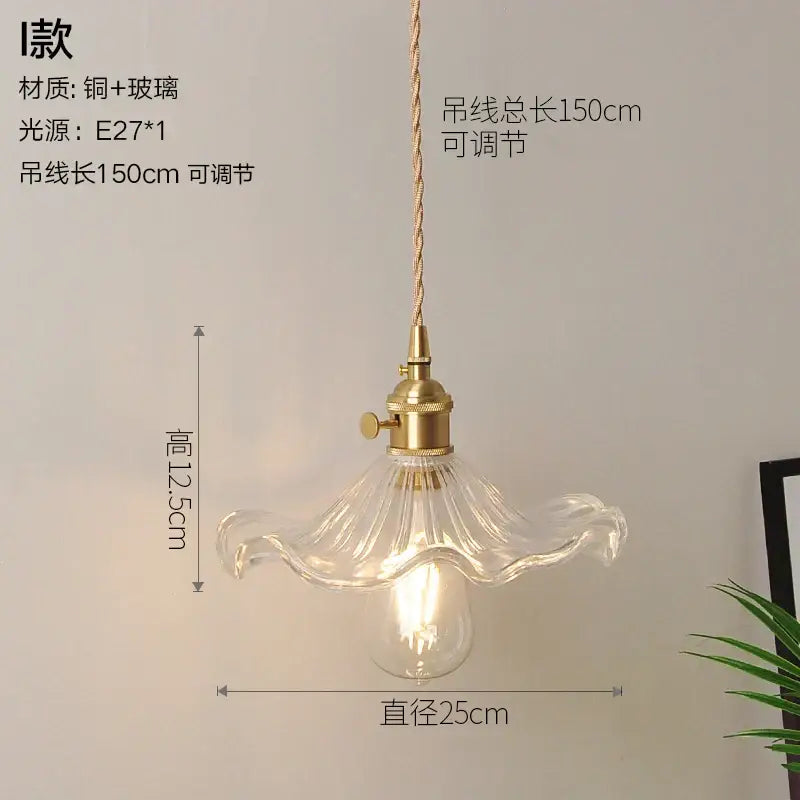 Vintage ribbed glass copper pendant light for kitchen dining room