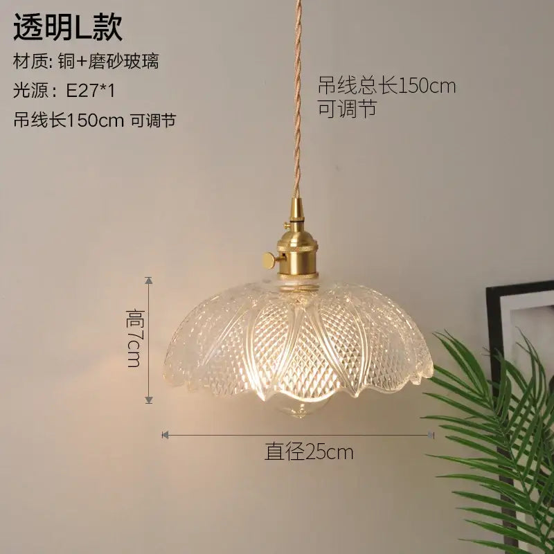 Vintage ribbed glass copper pendant light for kitchen dining room