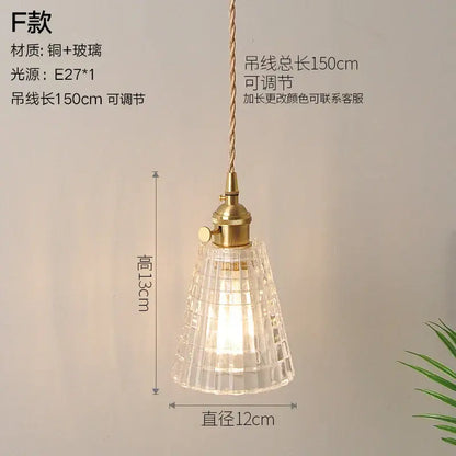 Vintage ribbed glass copper pendant light for kitchen dining room
