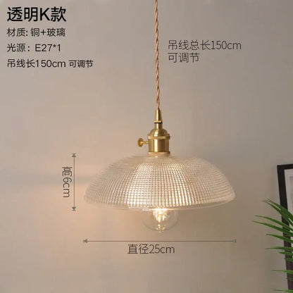 Vintage ribbed glass copper pendant light for kitchen dining room
