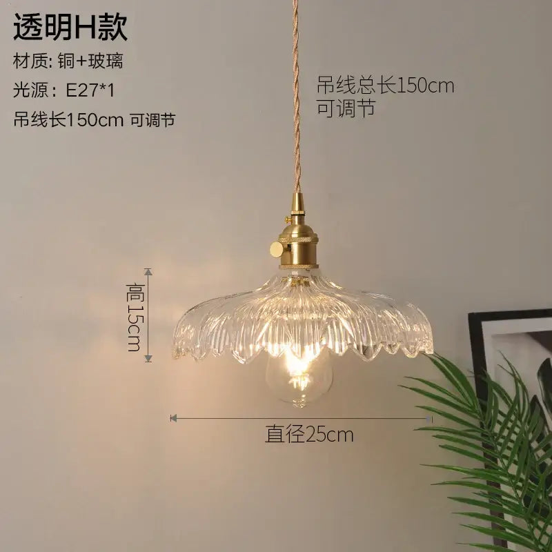 Vintage ribbed glass copper pendant light for kitchen dining room