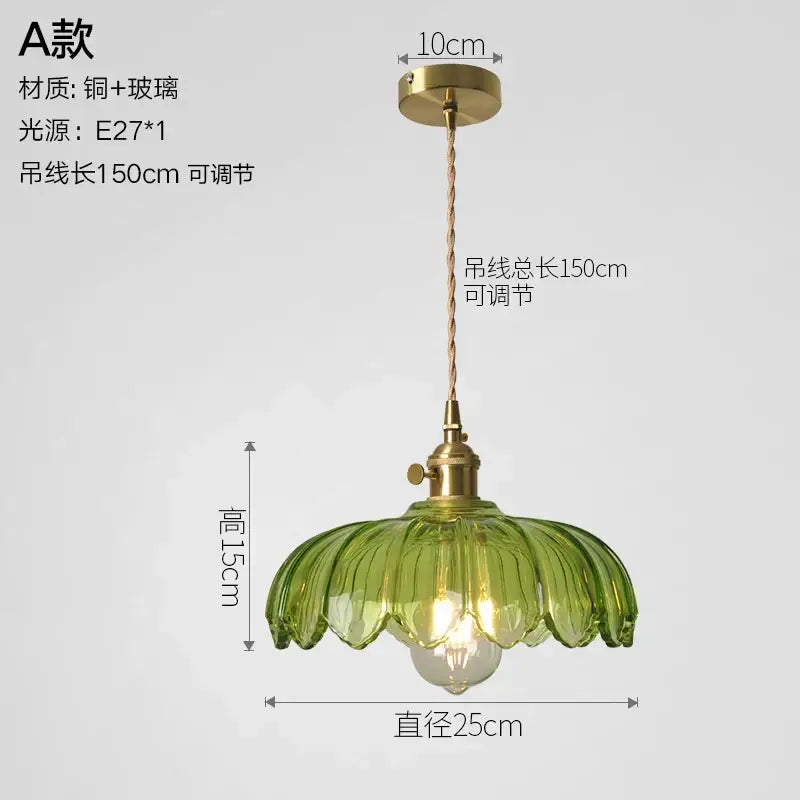 Vintage ribbed glass copper pendant light for kitchen dining room