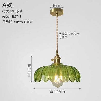 Vintage ribbed glass copper pendant light for kitchen dining room
