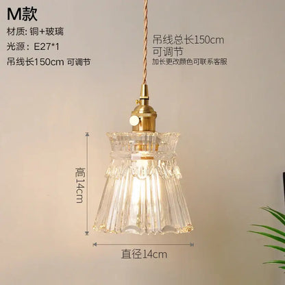 Vintage ribbed glass copper pendant light for kitchen dining room