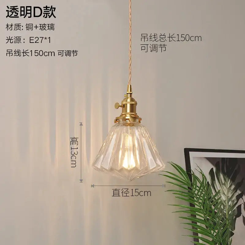 Vintage ribbed glass copper pendant light for kitchen dining room