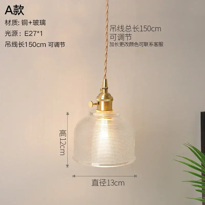 Vintage ribbed glass copper pendant light for kitchen dining room