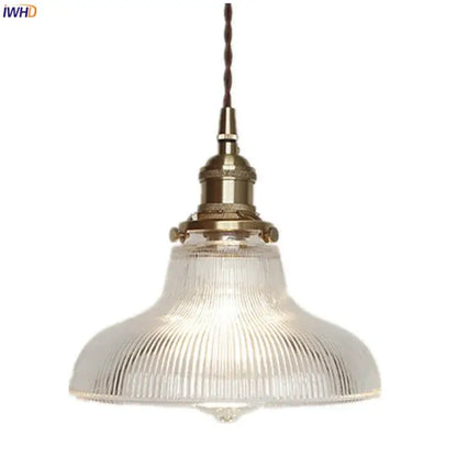 Vintage ribbed glass copper pendant light for kitchen dining room