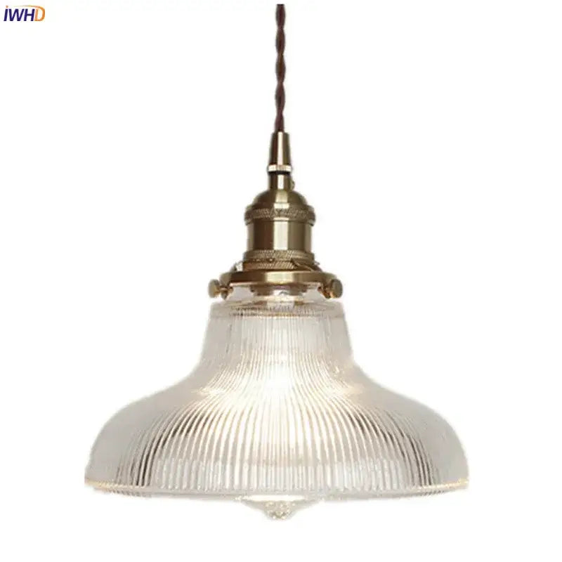 Vintage ribbed glass copper pendant light for kitchen dining room