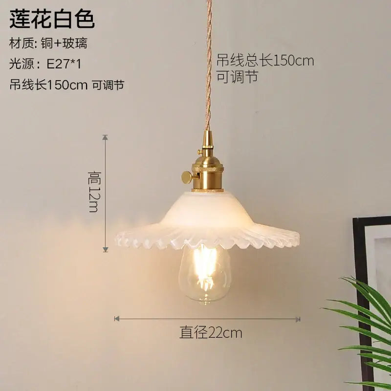 Vintage ribbed glass copper pendant light for kitchen dining room