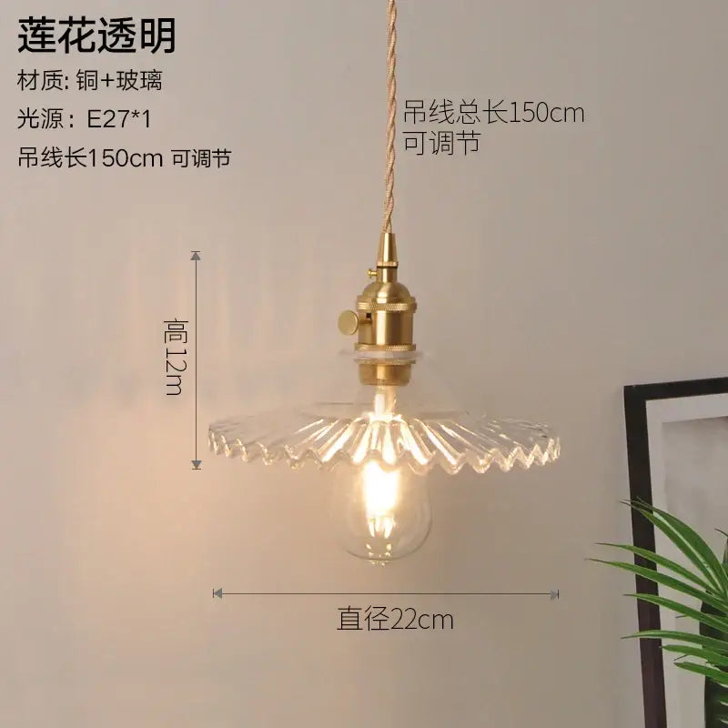 Vintage ribbed glass copper pendant light for kitchen dining room