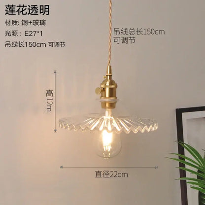 Vintage ribbed glass copper pendant light for kitchen dining room