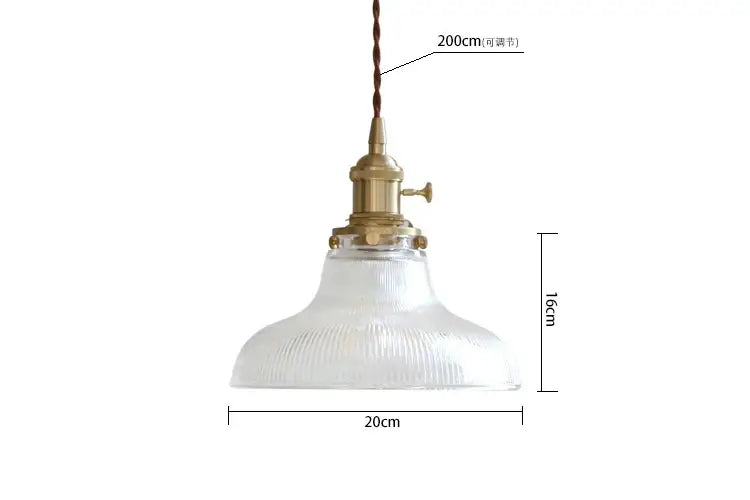 Vintage ribbed glass copper pendant light for kitchen dining room