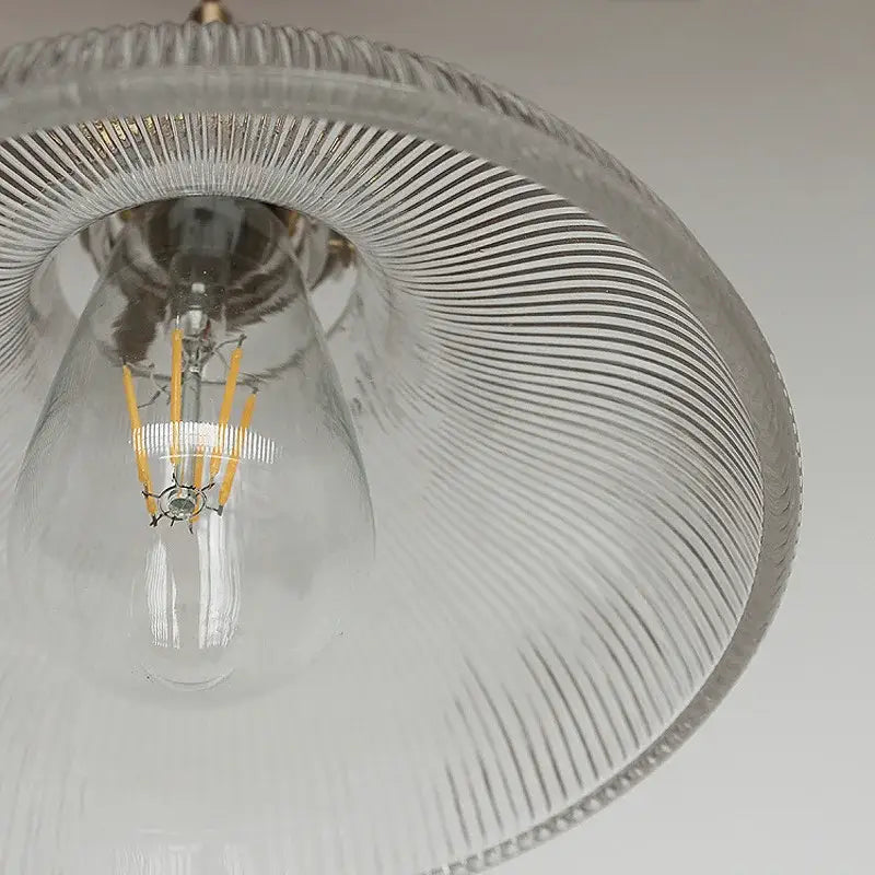 Vintage ribbed glass copper pendant light for kitchen dining room