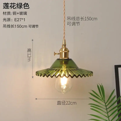 Vintage ribbed glass copper pendant light for kitchen dining room