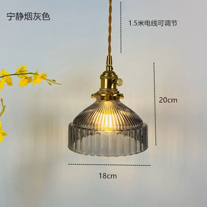 Vintage ribbed green glass hanging lamp dining room pendant light