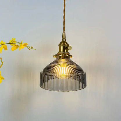 Vintage ribbed green glass hanging lamp dining room pendant light