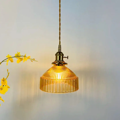 Vintage ribbed green glass hanging lamp dining room pendant light