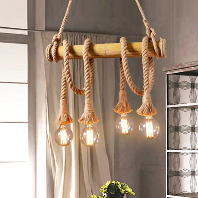 DecorBites™ Vintage Rope Pendant Light Fixture with Exposed Bulb for Kitchen - Beige Hanging Lamp Kit (4/6 Lights)
