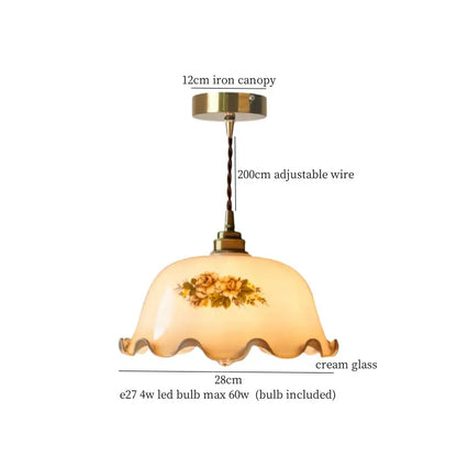 Vintage ruffled cream glass copper pendant lamp kitchen