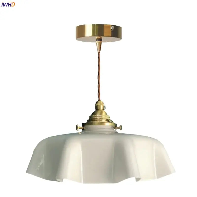 Vintage ruffled cream glass copper pendant lamp kitchen