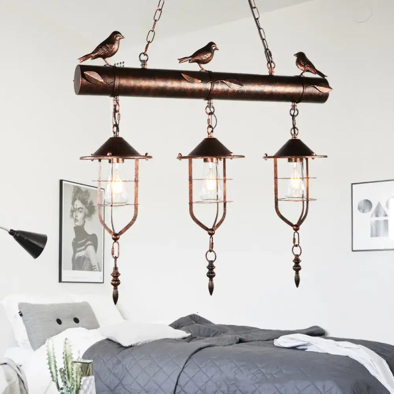 Vintage rust bird caged shade pendant light for kitchen e26 e27 base
