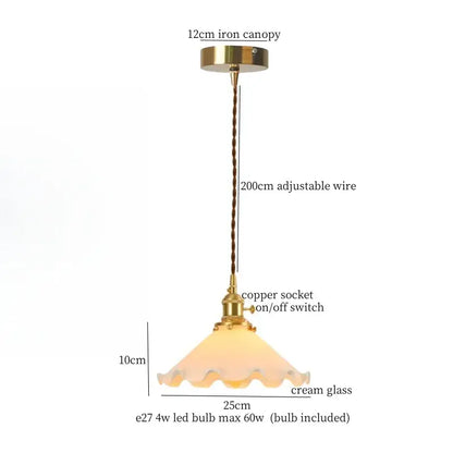 Vintage scalloped cream glass led pendant light for kitchen dining room