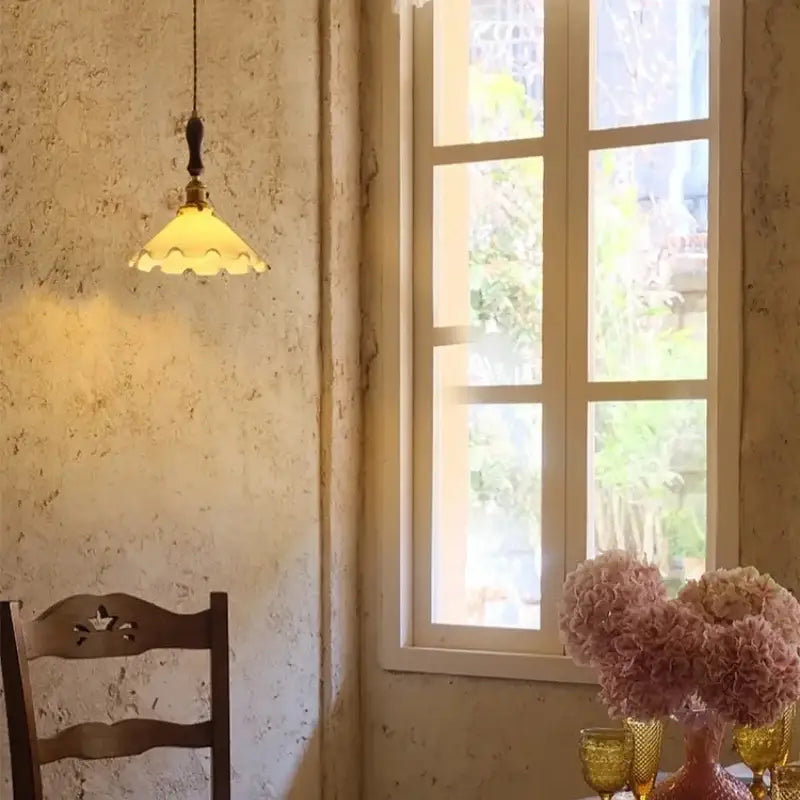 Vintage scalloped cream glass led pendant light for kitchen dining room