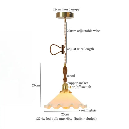Vintage scalloped cream glass led pendant light for kitchen dining room