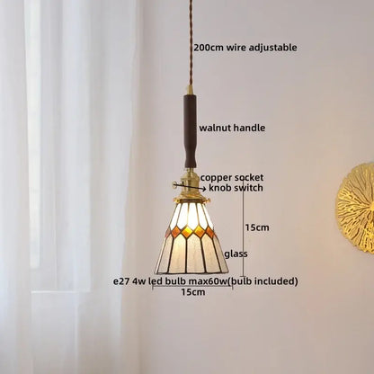 Vintage scalloped glass copper walnut led pendant lights dining room