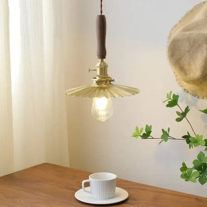 Vintage scalloped glass copper walnut led pendant lights dining room