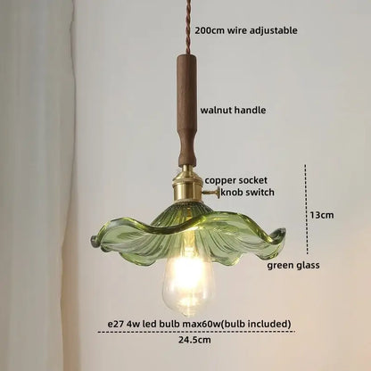 Vintage scalloped glass copper walnut led pendant lights dining room