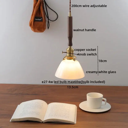 Vintage scalloped glass copper walnut led pendant lights dining room