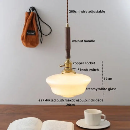 Vintage scalloped glass copper walnut led pendant lights dining room
