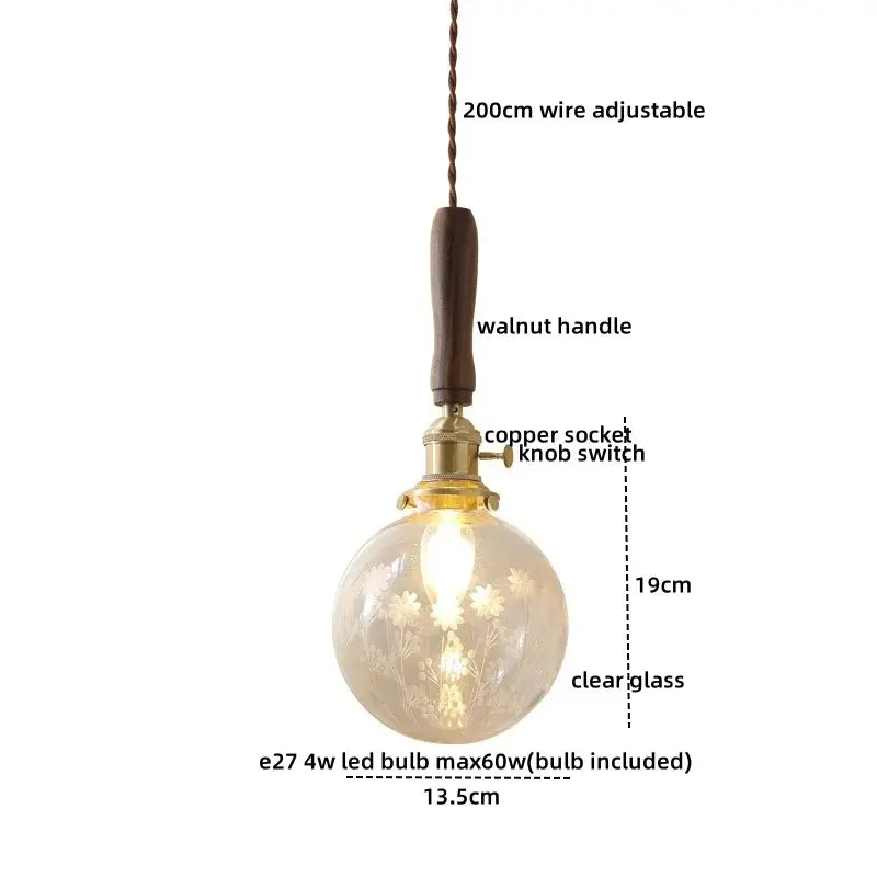 Vintage scalloped glass copper walnut led pendant lights dining room