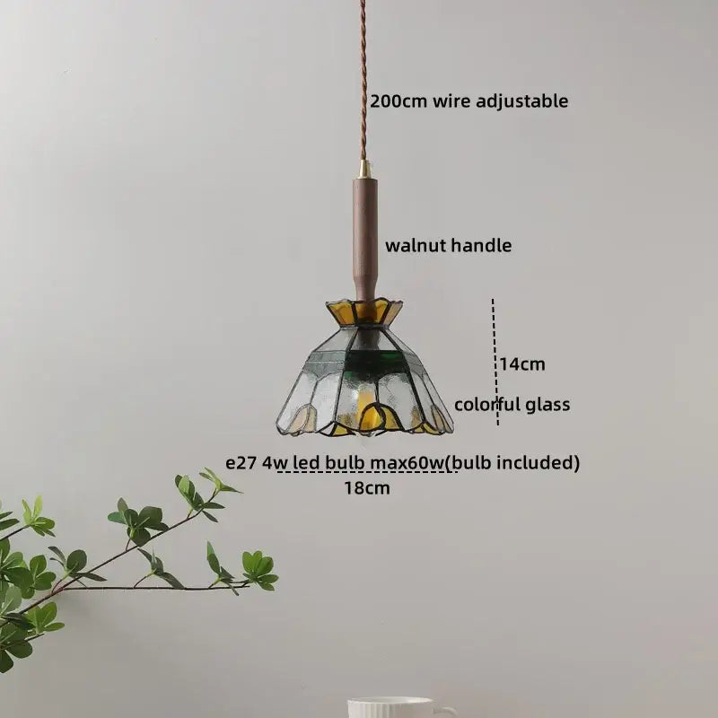 Vintage scalloped glass copper walnut led pendant lights dining room