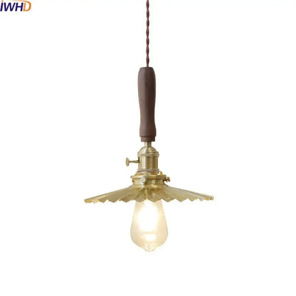Vintage scalloped glass copper walnut led pendant lights dining room