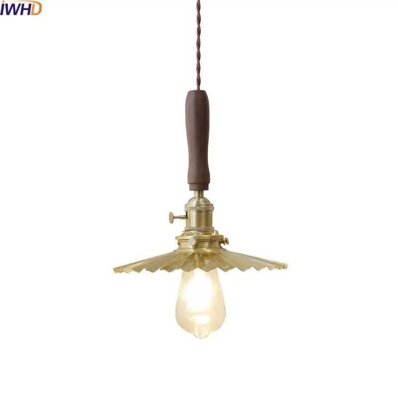 Vintage scalloped glass copper walnut led pendant lights dining room