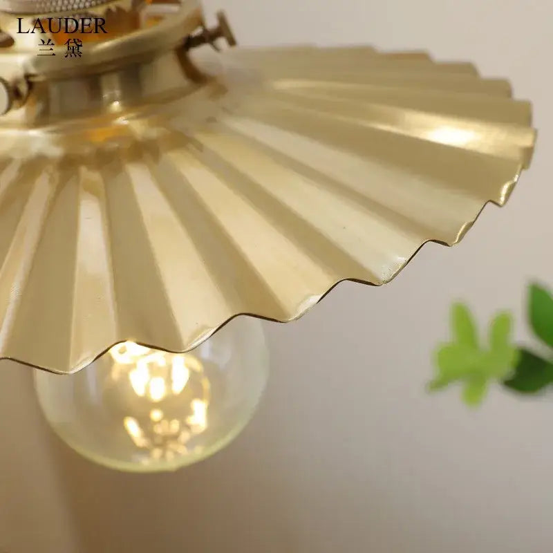 Vintage scalloped glass copper walnut led pendant lights dining room