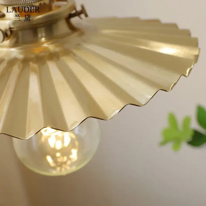 Vintage scalloped glass copper walnut led pendant lights dining room