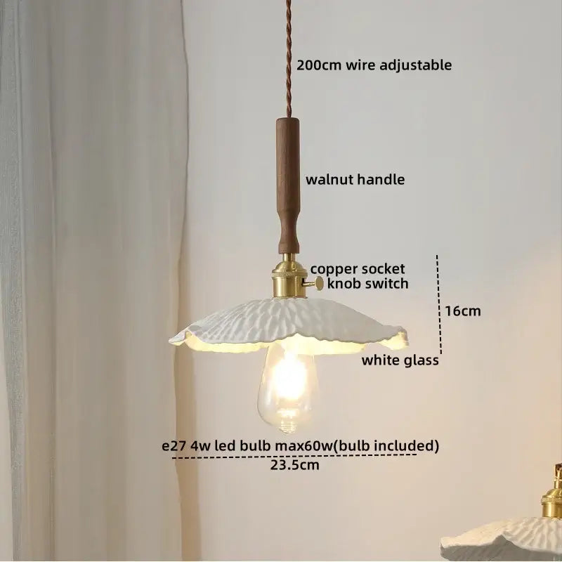 Vintage scalloped glass copper walnut led pendant lights dining room