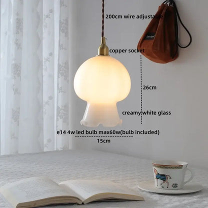 Vintage scalloped glass copper walnut led pendant lights dining room
