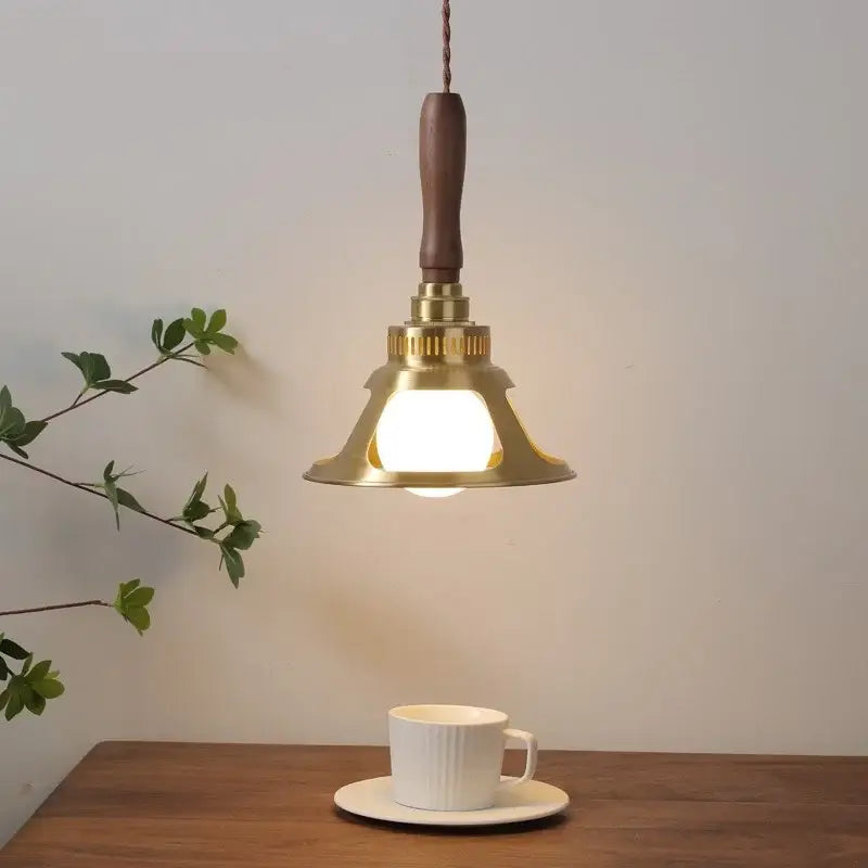Vintage scalloped glass copper walnut led pendant lights dining room