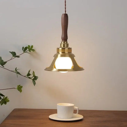 Vintage scalloped glass copper walnut led pendant lights dining room