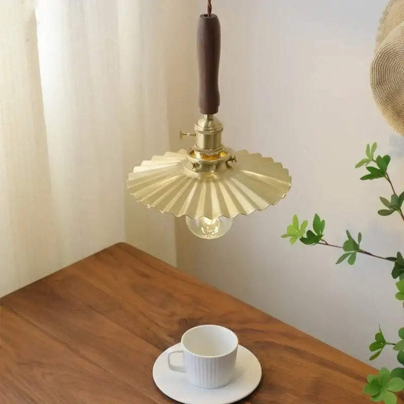 Vintage scalloped glass copper walnut led pendant lights dining room