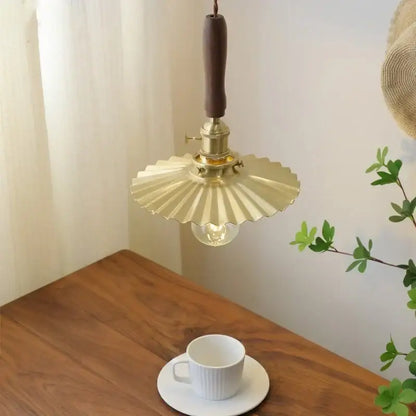 Vintage scalloped glass copper walnut led pendant lights dining room