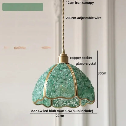 Vintage seafoam green & copper walnut led pendant – dining room light