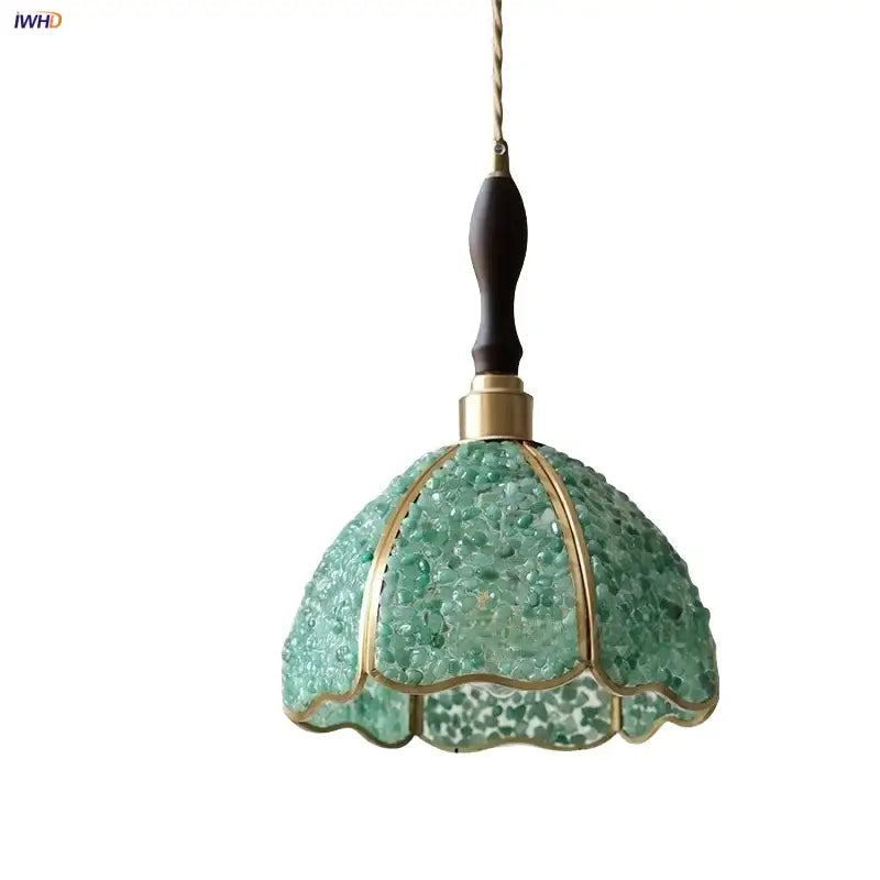 Vintage seafoam green & copper walnut led pendant – dining room light